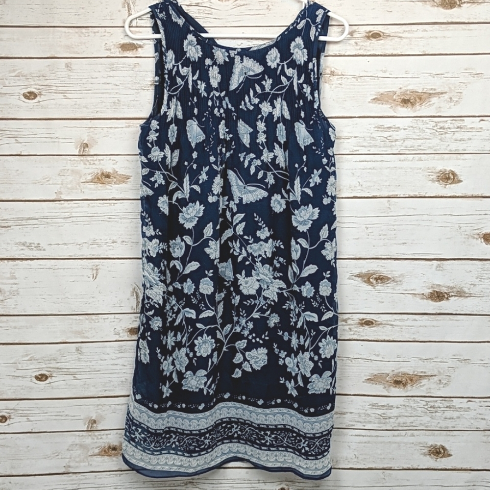 Max Studio Blue/Cream Floral/Butterfly Dress S